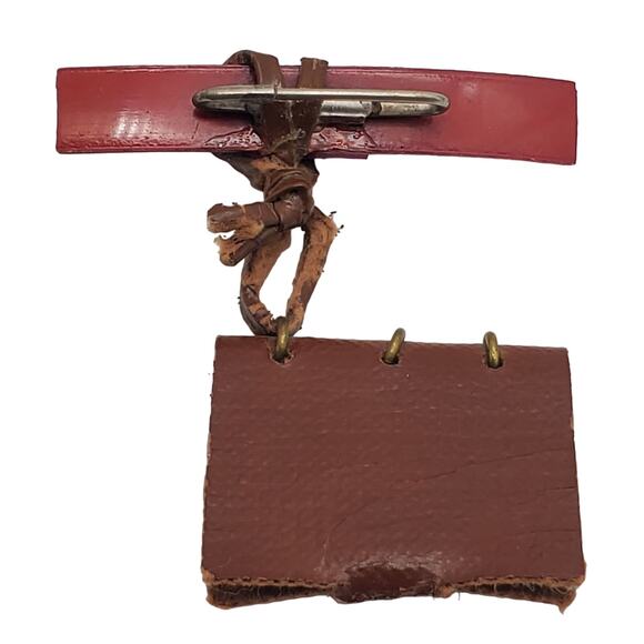 Tiny Leather Date Book Brooch Vintage 1930s Dangle Drop Pin Miniature Jewelry - Picture 6 of 10